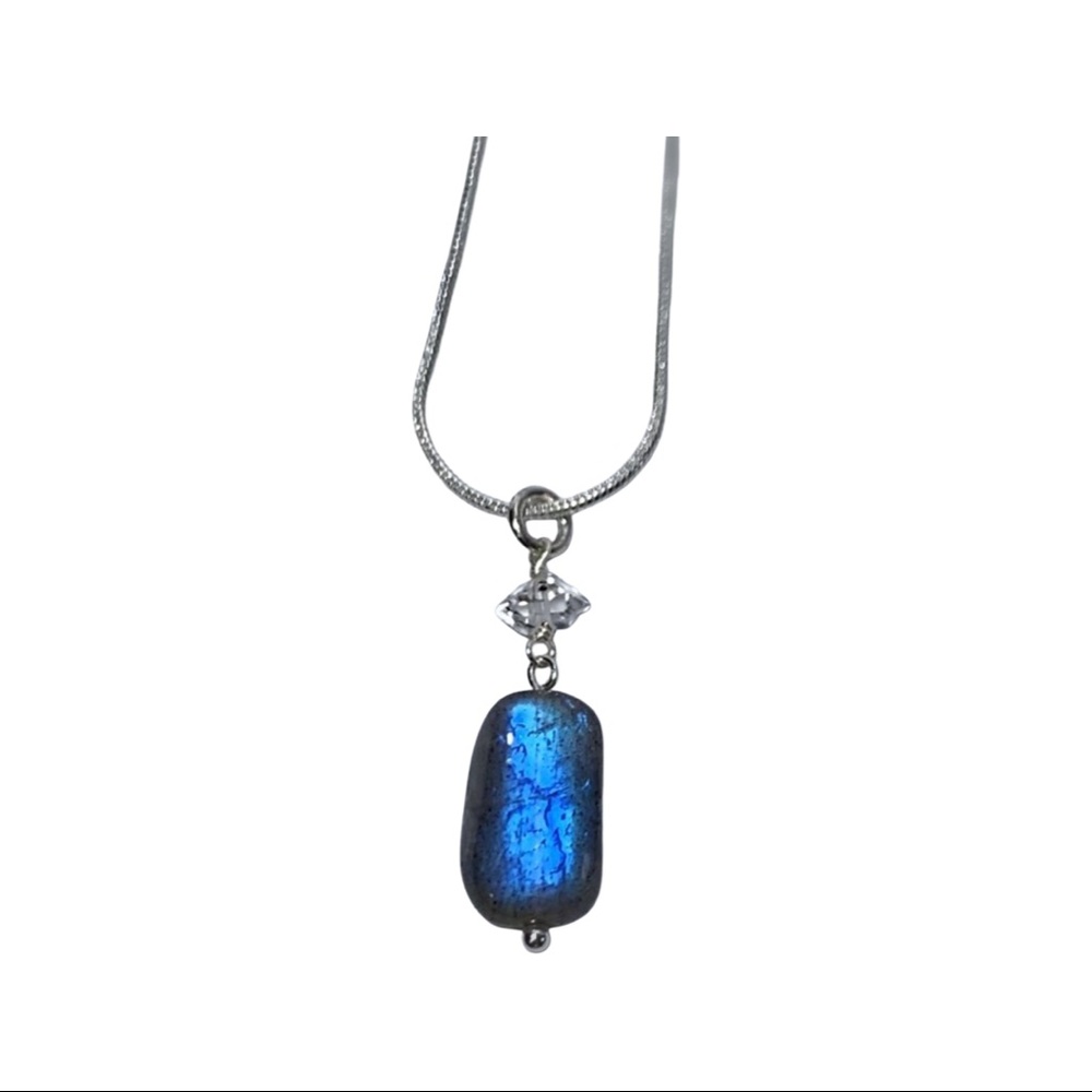 Hand Made Labradorite Diamond Pendant Necklace - Picture 6 of 8